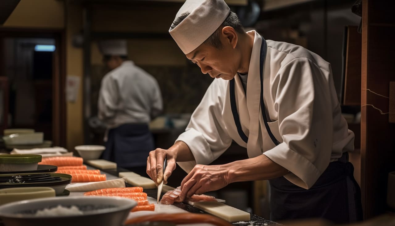 chef experto en preparación y el origen del sushi